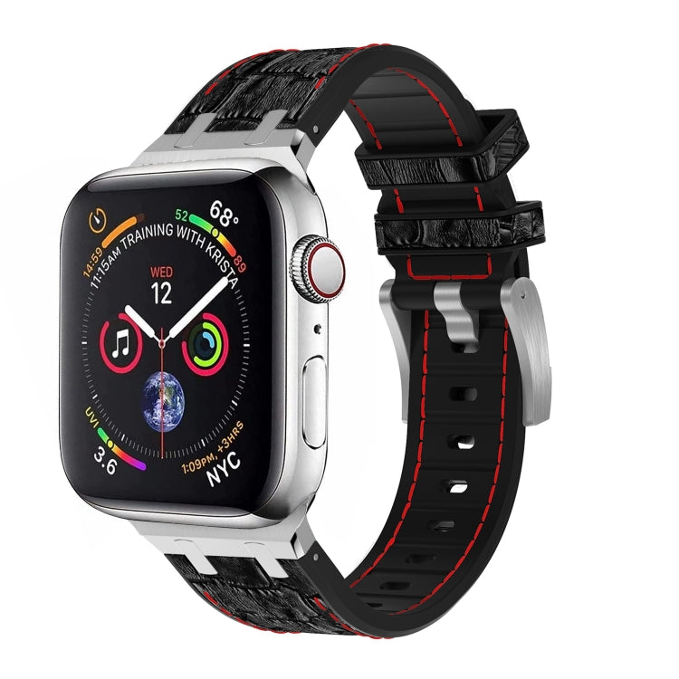 For Apple Watch Series 2 38mm Crocodile Texture Liquid Silicone Watch Band(Silver Red Black) - Watch Bands by PMC TechLife | Online Shopping South Africa | PMC TechLife