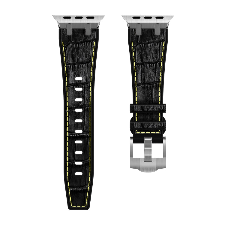 For Apple Watch Series 2 38mm Crocodile Texture Liquid Silicone Watch Band(Silver Yellow Black) - Watch Bands by PMC TechLife | Online Shopping South Africa | PMC TechLife