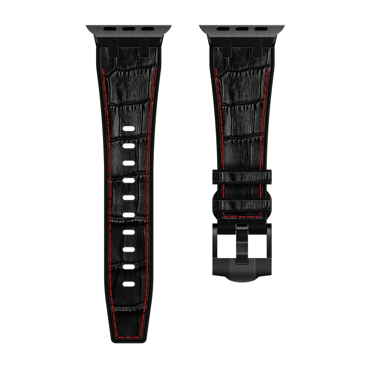 For Apple Watch 42mm Crocodile Texture Liquid Silicone Watch Band(Black Red Black) - Watch Bands by PMC TechLife | Online Shopping South Africa | PMC TechLife