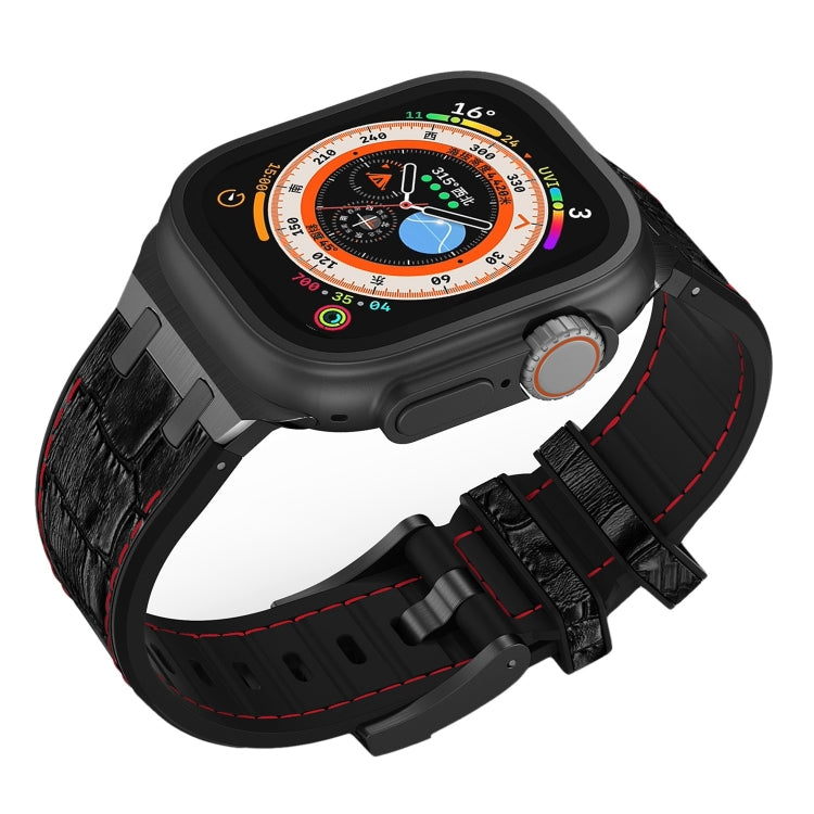For Apple Watch 42mm Crocodile Texture Liquid Silicone Watch Band(Black Red Black) - Watch Bands by PMC TechLife | Online Shopping South Africa | PMC TechLife