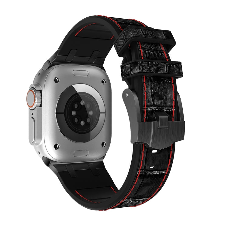For Apple Watch 42mm Crocodile Texture Liquid Silicone Watch Band(Black Red Black) - Watch Bands by PMC TechLife | Online Shopping South Africa | PMC TechLife