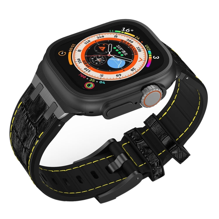 For Apple Watch 42mm Crocodile Texture Liquid Silicone Watch Band(Black Yellow Black) - Watch Bands by PMC TechLife | Online Shopping South Africa | PMC TechLife