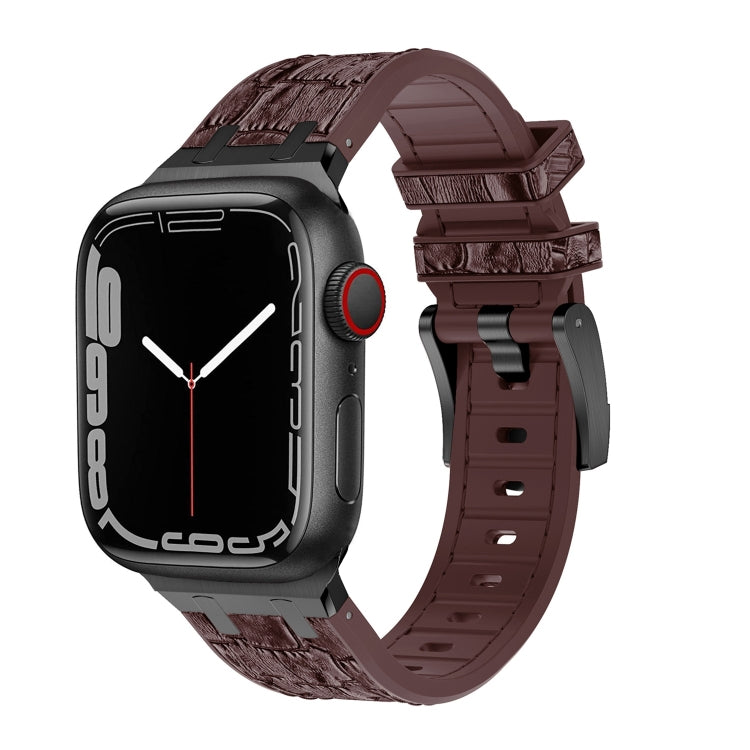 For Apple Watch 42mm Crocodile Texture Liquid Silicone Watch Band(Black Dark Brown) - Watch Bands by PMC TechLife | Online Shopping South Africa | PMC TechLife