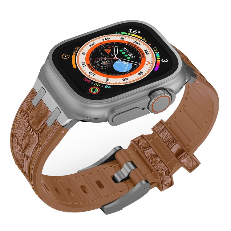 For Apple Watch 42mm Crocodile Texture Liquid Silicone Watch Band(Silver Yellow Brown) - Watch Bands by PMC TechLife | Online Shopping South Africa | PMC TechLife