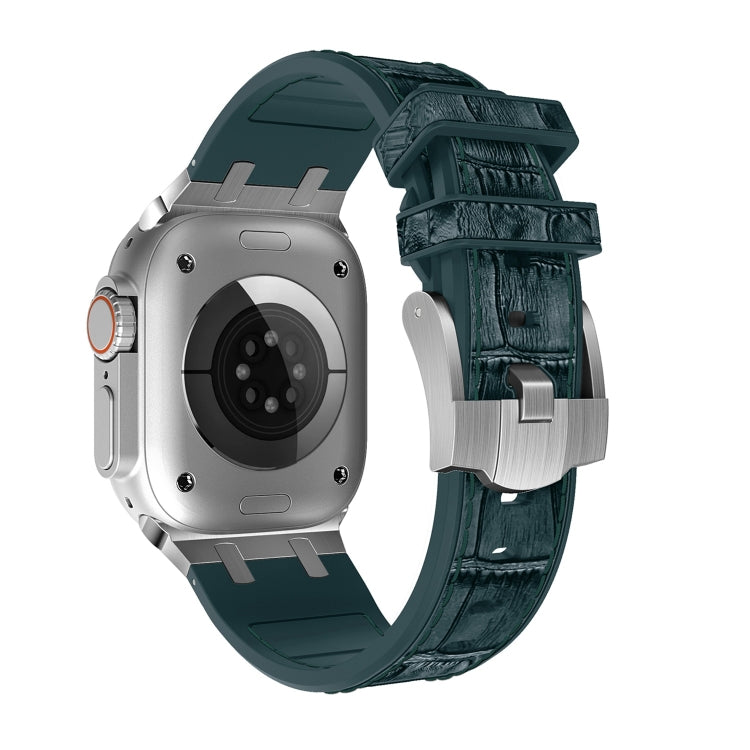 For Apple Watch 42mm Crocodile Texture Liquid Silicone Watch Band(Silver Deep Green) - free shipping - PMC TechLife - Order now!