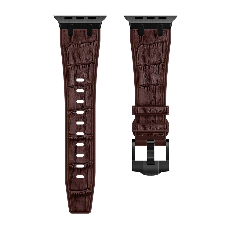 For Apple Watch 38mm Crocodile Texture Liquid Silicone Watch Band(Black Dark Brown) - Watch Bands by PMC TechLife | Online Shopping South Africa | PMC TechLife