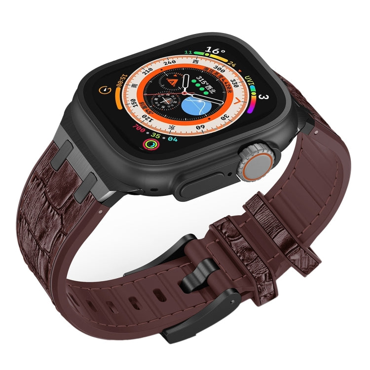 For Apple Watch 38mm Crocodile Texture Liquid Silicone Watch Band(Black Dark Brown) - Watch Bands by PMC TechLife | Online Shopping South Africa | PMC TechLife