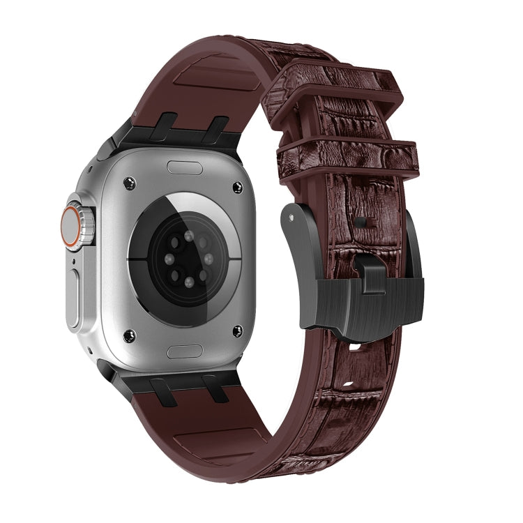 For Apple Watch 38mm Crocodile Texture Liquid Silicone Watch Band(Black Dark Brown) - Watch Bands by PMC TechLife | Online Shopping South Africa | PMC TechLife
