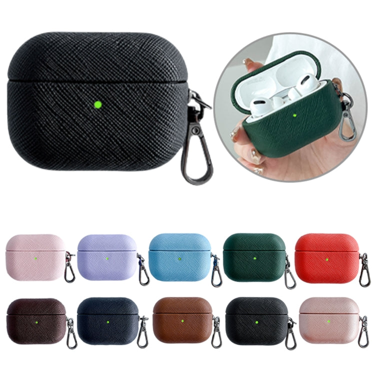 For AirPods Pro Cross Texture PU Leather Bluetooth Earphone Protective Case(Black) - For AirPods Pro by PMC Jewellery | Online Shopping South Africa | PMC Jewellery | Buy Now Pay Later Mobicred