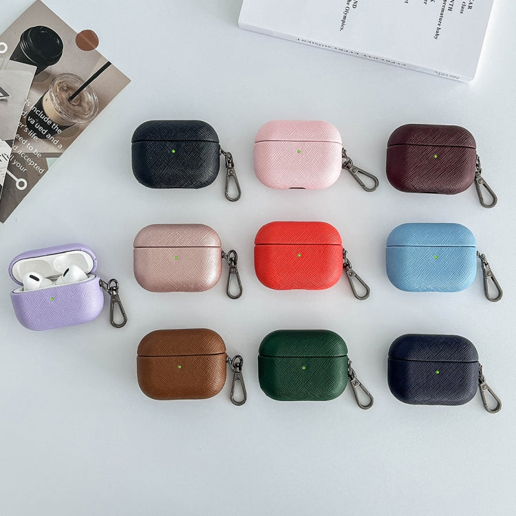 For AirPods 3 Cross Texture PU Leather Bluetooth Earphone Protective Case(Dark Green) - For AirPods 3 by PMC Jewellery | Online Shopping South Africa | PMC Jewellery | Buy Now Pay Later Mobicred