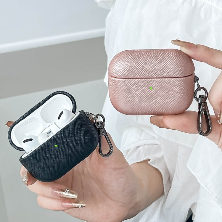 For AirPods 3 Cross Texture PU Leather Bluetooth Earphone Protective Case(Pink) - For AirPods 3 by PMC Jewellery | Online Shopping South Africa | PMC Jewellery | Buy Now Pay Later Mobicred