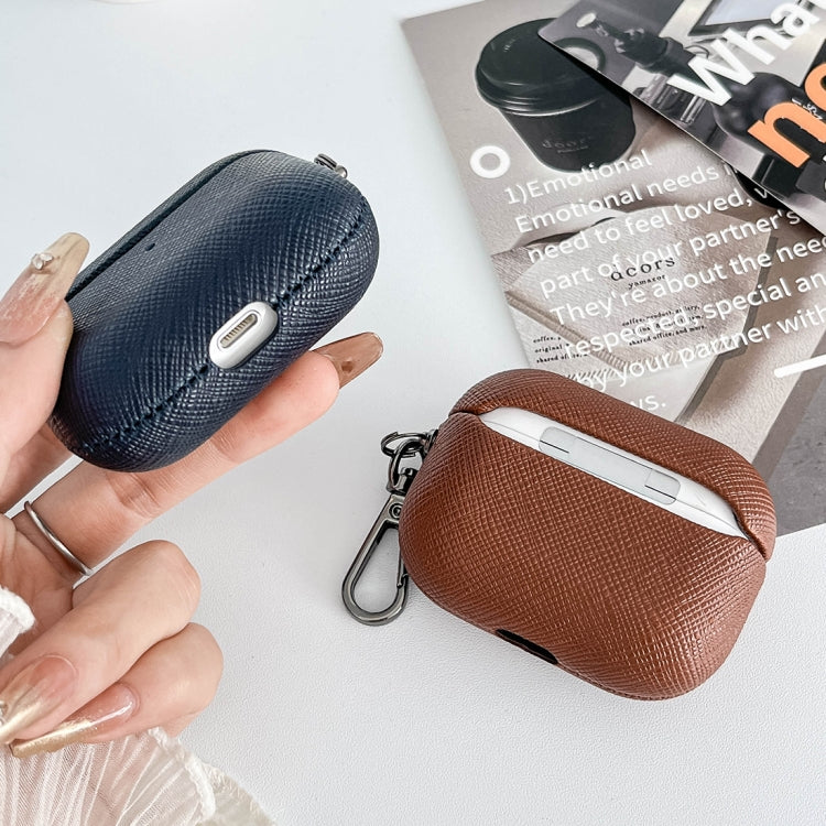 For AirPods 3 Cross Texture PU Leather Bluetooth Earphone Protective Case(Sky Blue) - For AirPods 3 by PMC Jewellery | Online Shopping South Africa | PMC Jewellery | Buy Now Pay Later Mobicred