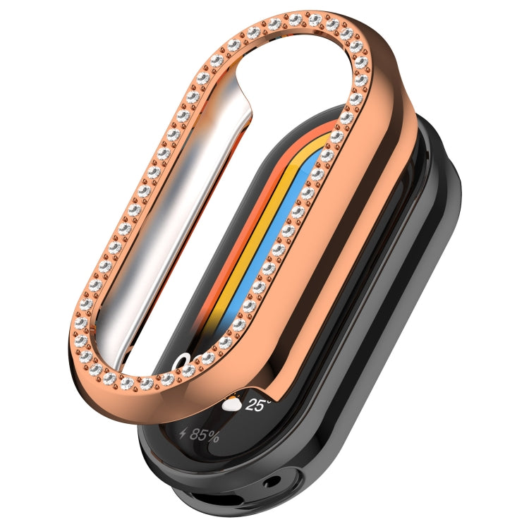 For Xiaomi Mi Band 8 Diamond Half Pack Hollow PC Watch Protective Case(Rose Gold) - Watch Cases by PMC Jewellery | Online Shopping South Africa | PMC Jewellery