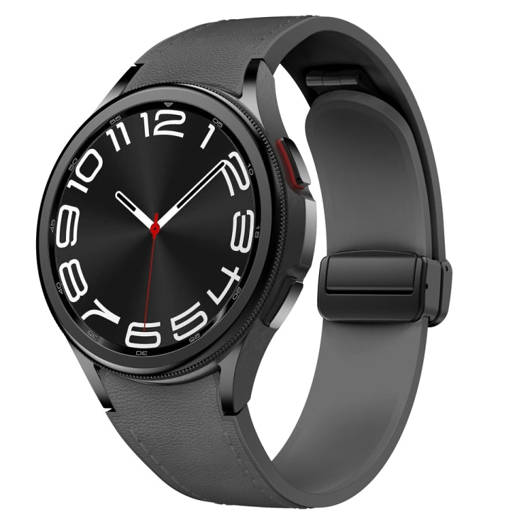 For Samsung Galaxy Watch 6 Magnetic Black Buckle Leather Silicone Watch Band(Space Grey) - Watch Bands by PMC Jewellery | Online Shopping South Africa | PMC Jewellery