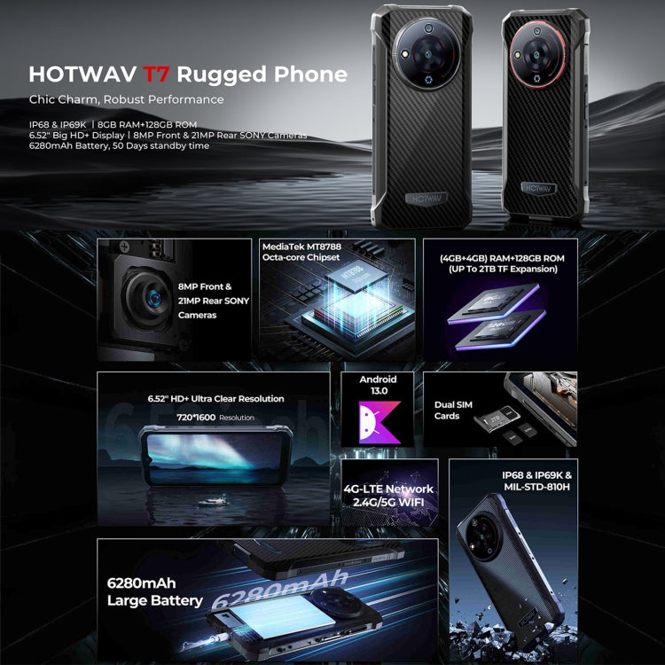 [HK Warehouse] HOTWAV T7 Rugged Phone, 4GB+128GB, 6280mAh, 6.52 inch Android 13 MT8788 Octa Core, Network: 4G, OTG(Red) - Other by HOTWAV | Online Shopping South Africa | PMC Jewellery