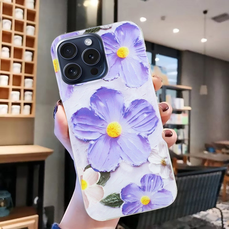 For iPhone 16 Pro Colorful Painting Pattern TPU Phone Case(Purple Flowers) - iPhone 16 Pro Cases by PMC TechLife | Online Shopping South Africa | PMC TechLife | Buy Now Pay Later Mobicred