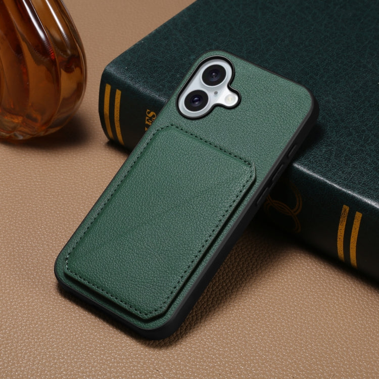 For iPhone 16 D04 Calf Texture Dual Card Slot Holder Phone Case(Green) - iPhone 16 Cases by PMC Jewellery | Online Shopping South Africa | PMC Jewellery | Buy Now Pay Later Mobicred