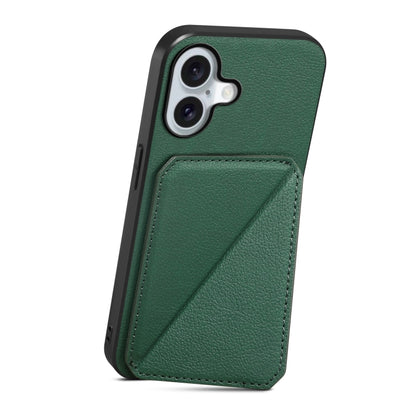 For iPhone 16 D04 Calf Texture Dual Card Slot Holder Phone Case(Green) - iPhone 16 Cases by PMC Jewellery | Online Shopping South Africa | PMC Jewellery | Buy Now Pay Later Mobicred