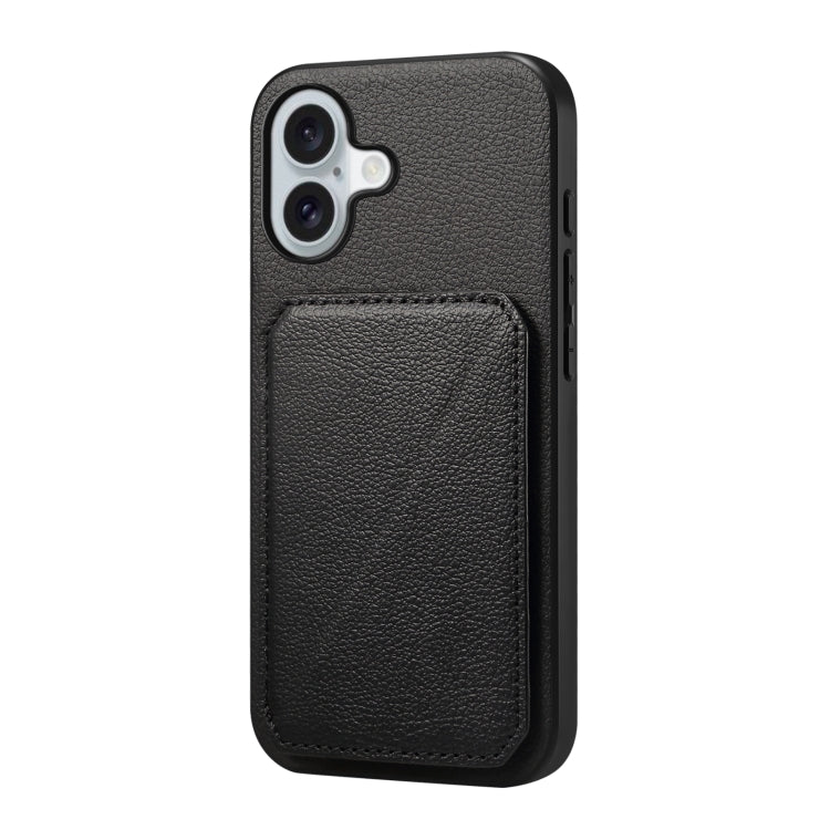 For iPhone 16 Plus D04 Calf Texture Dual Card Slot Holder Phone Case(Black) - iPhone 16 Plus Cases by PMC TechLife | Online Shopping South Africa | PMC TechLife | Buy Now Pay Later Mobicred