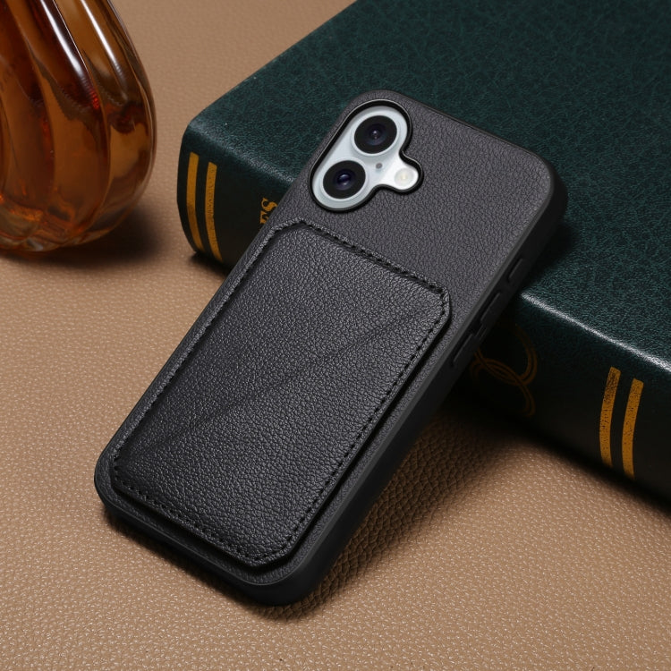 For iPhone 16 Plus D04 Calf Texture Dual Card Slot Holder Phone Case(Black) - iPhone 16 Plus Cases by PMC TechLife | Online Shopping South Africa | PMC TechLife | Buy Now Pay Later Mobicred