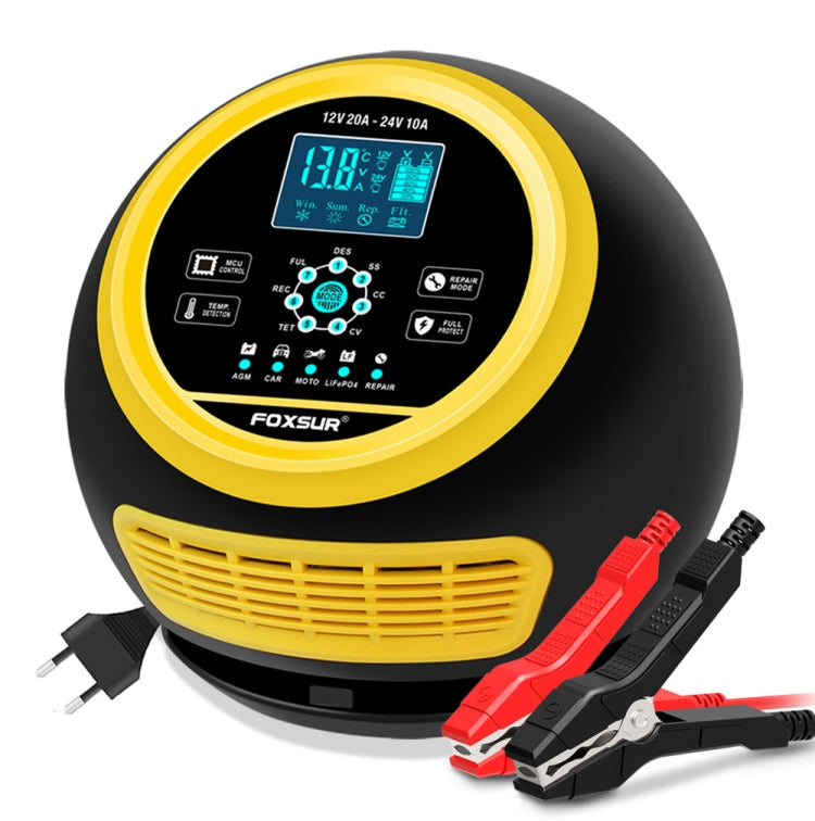 FOXSUR 20A 12V 24V Car / Motorcycle Smart Battery Charger, Plug Type:UK Plug(Yellow) - free shipping - PMC TechLife - Order now!
