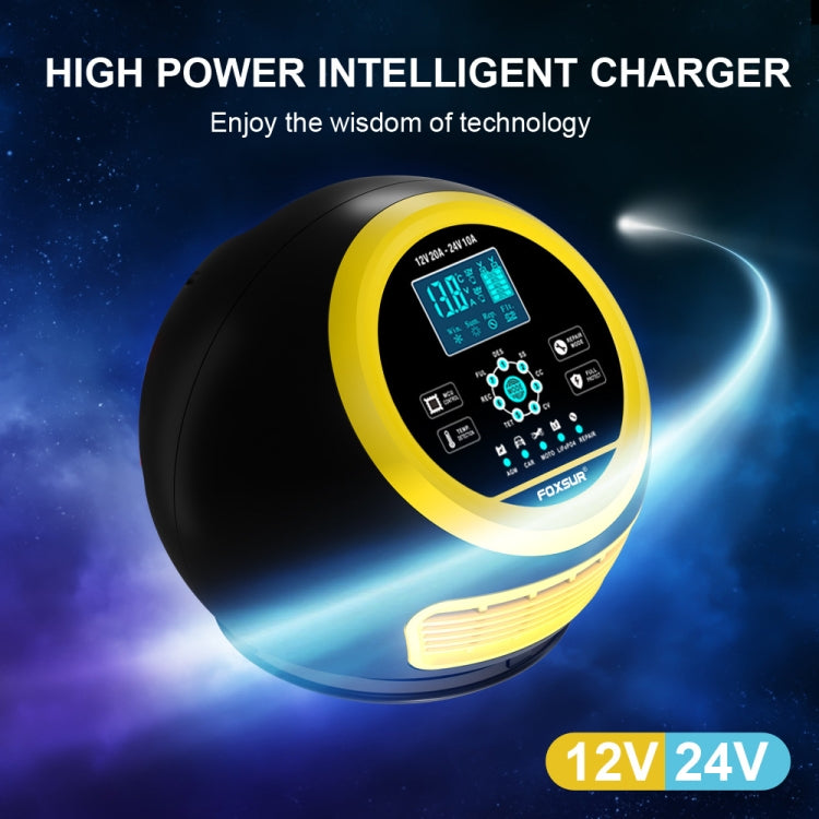 FOXSUR 20A 12V 24V Car / Motorcycle Smart Battery Charger, Plug Type:UK Plug(Yellow) - free shipping - PMC TechLife - Order now!