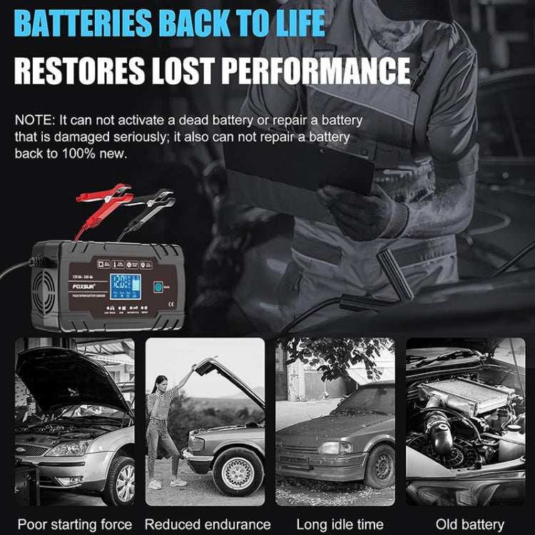 FOXSUR 8A 12V 24V Car / Motorcycle Smart Battery Charger, Plug Type:EU Plug(Black) - Battery Charger by FOXSUR | Online Shopping South Africa | PMC TechLife | Buy Now Pay Later Mobicred