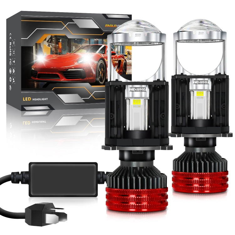 N5 1 Pair H4 Car Double Copper Tube LED Lens Headlight(Gun Color + Red) - LED Headlamps by PMC Jewellery | Online Shopping South Africa | PMC Jewellery | Buy Now Pay Later Mobicred