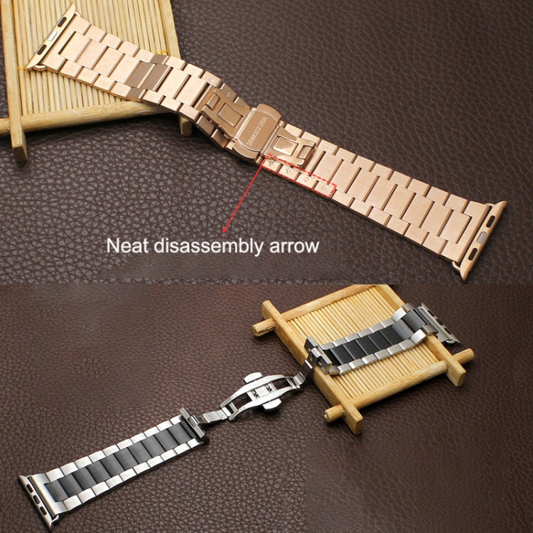 For Apple Watch Series 4 44mm Three-bead Butterfly Buckle Metal Watch Band(Gold) - Watch Bands by PMC Jewellery | Online Shopping South Africa | PMC Jewellery