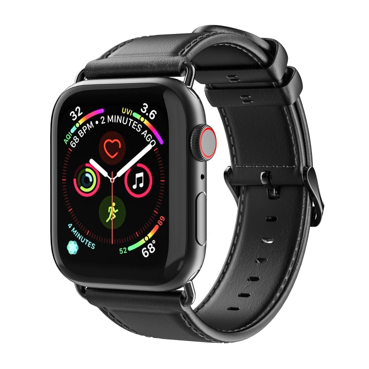 For Apple Watch SE 40mm DUX DUCIS Business Genuine Leather Watch Strap(Black) - Watch Bands by DUX DUCIS | Online Shopping South Africa | PMC TechLife | Buy Now Pay Later Mobicred