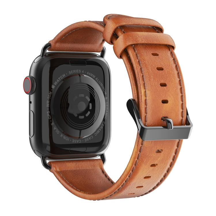 For Apple Watch SE 40mm DUX DUCIS Business Genuine Leather Watch Strap(Khaki) - Watch Bands by DUX DUCIS | Online Shopping South Africa | PMC Jewellery | Buy Now Pay Later Mobicred