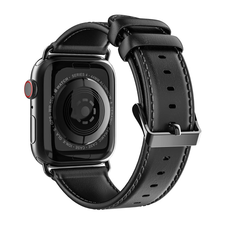 For Apple Watch SE 44mm DUX DUCIS Business Genuine Leather Watch Strap(Black) - Watch Bands by DUX DUCIS | Online Shopping South Africa | PMC TechLife | Buy Now Pay Later Mobicred