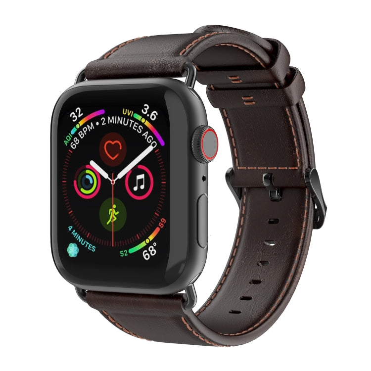 For Apple Watch SE 44mm DUX DUCIS Business Genuine Leather Watch Strap(Coffee) - free shipping - PMC TechLife - Order now!