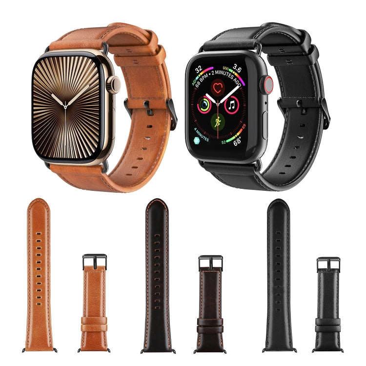 For Apple Watch 42mm DUX DUCIS Business Genuine Leather Watch Strap(Black) - Watch Bands by DUX DUCIS | Online Shopping South Africa | PMC TechLife | Buy Now Pay Later Mobicred