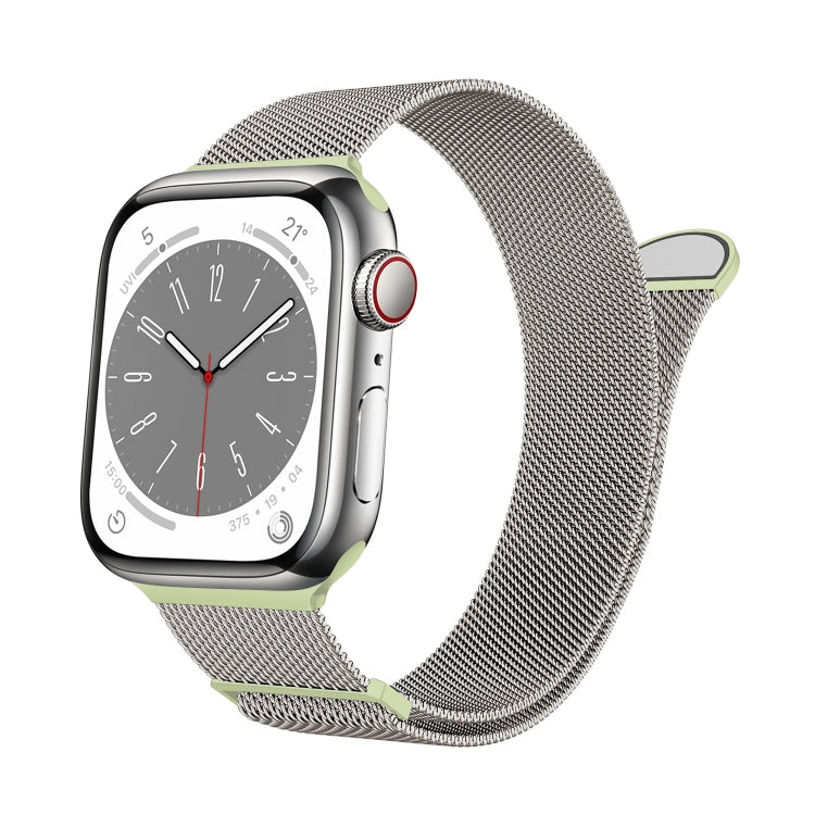 For Apple Watch Series 7 41mm Two Color Milanese Loop Magnetic Watch Band(Starlight Green) - Watch Bands by PMC Jewellery | Online Shopping South Africa | PMC Jewellery