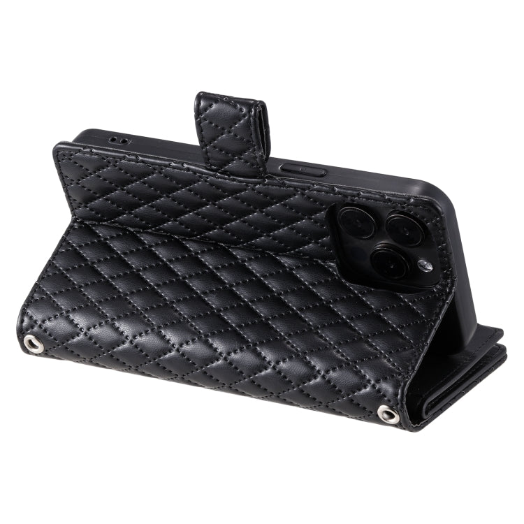 For iPhone 16 Pro Glitter Lattice Zipper Wallet Leather Phone Case(Black) - iPhone 16 Pro Cases by PMC Jewellery | Online Shopping South Africa | PMC Jewellery | Buy Now Pay Later Mobicred