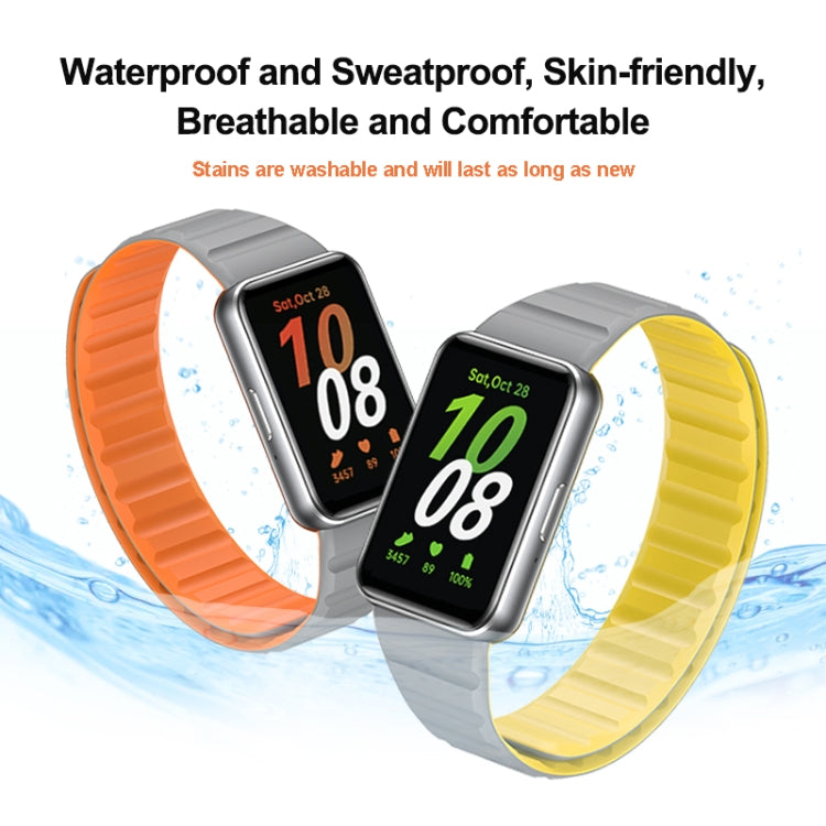 For Samsung Galaxy Fit 3 Two Color Magnetic Silicone Watch Band(Grey Orange) - Watch Bands by PMC TechLife | Online Shopping South Africa | PMC TechLife