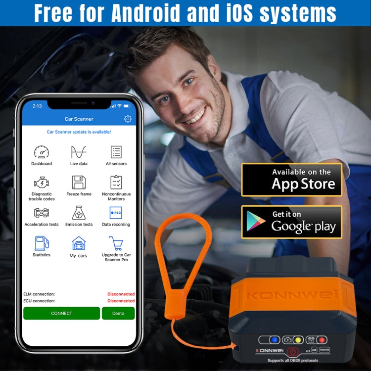 KONNWEI KW906 Bluetooth 5.0 Car OBD2 Scanner Support Android & iOS(Black Red) - free shipping - PMC TechLife - Order now!
