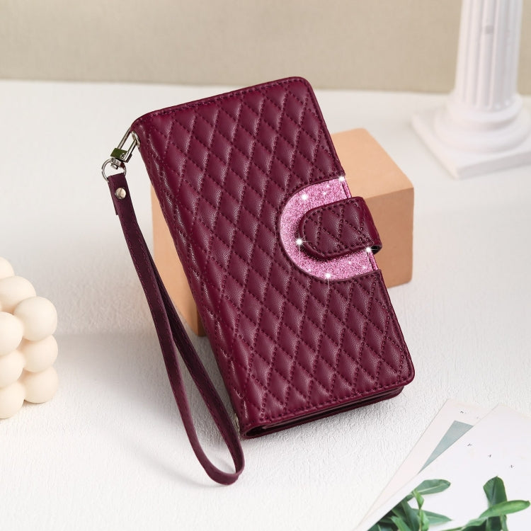 For Google Pixel 7 5G Glitter Lattice Zipper Wallet Leather Phone Case(Wine Red) - Google Cases by PMC TechLife | Online Shopping South Africa | PMC TechLife | Buy Now Pay Later Mobicred