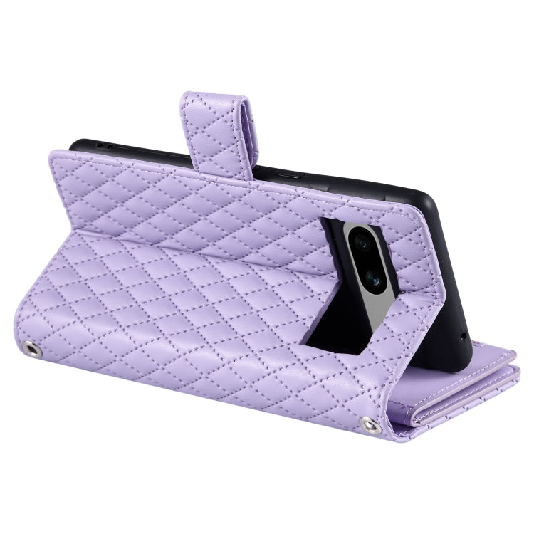 For Google Pixel 7a Glitter Lattice Zipper Wallet Leather Phone Case(Purple) - Google Cases by PMC TechLife | Online Shopping South Africa | PMC TechLife | Buy Now Pay Later Mobicred