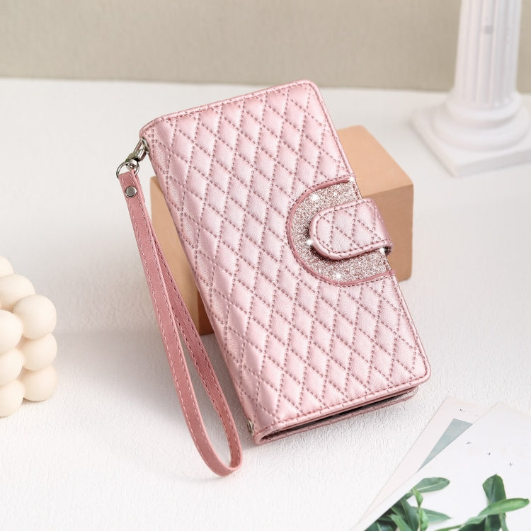 For Google Pixel 7a Glitter Lattice Zipper Wallet Leather Phone Case(Rose Gold) - Google Cases by PMC TechLife | Online Shopping South Africa | PMC TechLife | Buy Now Pay Later Mobicred
