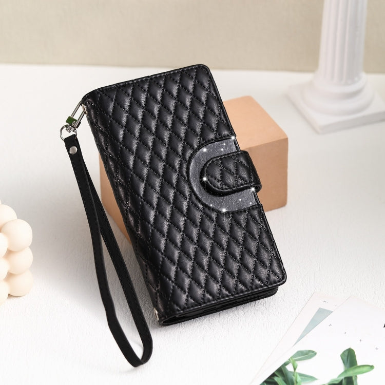 For Google Pixel 7 Pro 5G Glitter Lattice Zipper Wallet Leather Phone Case(Black) - Google Cases by PMC Jewellery | Online Shopping South Africa | PMC Jewellery | Buy Now Pay Later Mobicred