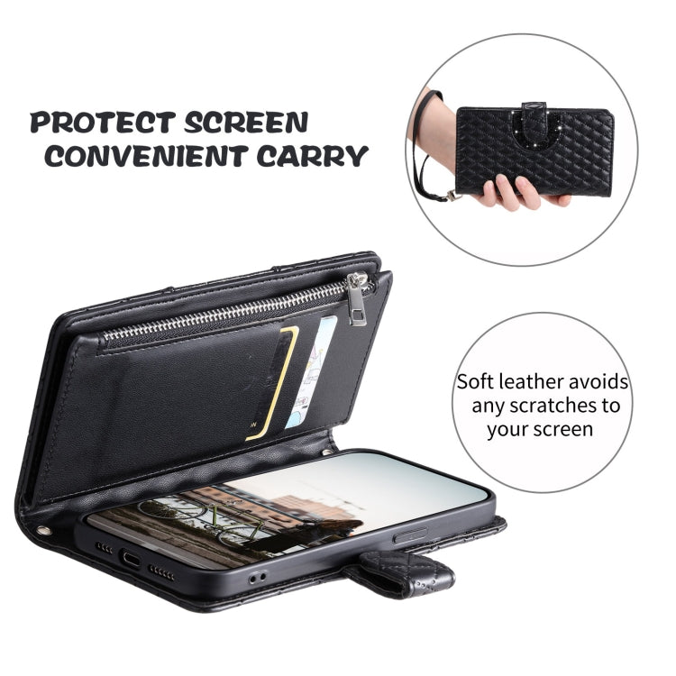 For Google Pixel 7 Pro 5G Glitter Lattice Zipper Wallet Leather Phone Case(Black) - Google Cases by PMC TechLife | Online Shopping South Africa | PMC TechLife | Buy Now Pay Later Mobicred
