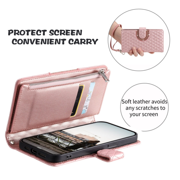 For Google Pixel 7 Pro 5G Glitter Lattice Zipper Wallet Leather Phone Case(Rose Gold) - Google Cases by PMC TechLife | Online Shopping South Africa | PMC TechLife | Buy Now Pay Later Mobicred