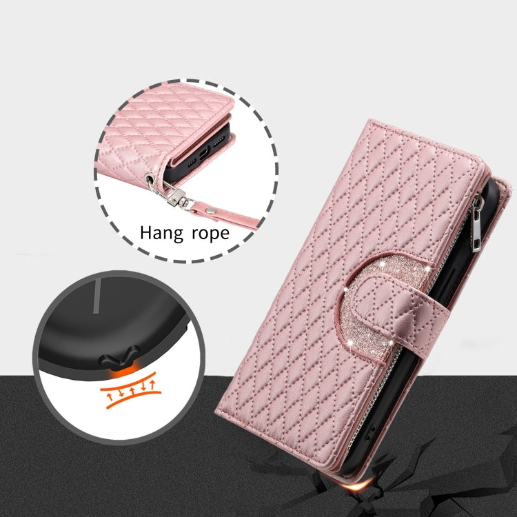 For Google Pixel 7 Pro 5G Glitter Lattice Zipper Wallet Leather Phone Case(Rose Gold) - Google Cases by PMC TechLife | Online Shopping South Africa | PMC TechLife | Buy Now Pay Later Mobicred