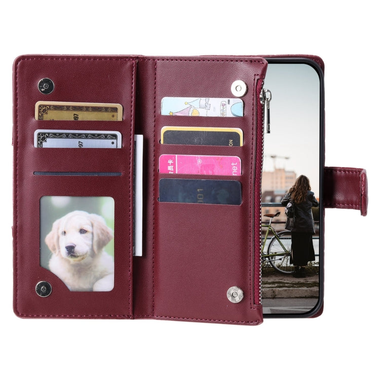 For Google Pixel 8 Glitter Lattice Zipper Wallet Leather Phone Case(Wine Red) - Google Cases by PMC TechLife | Online Shopping South Africa | PMC TechLife | Buy Now Pay Later Mobicred