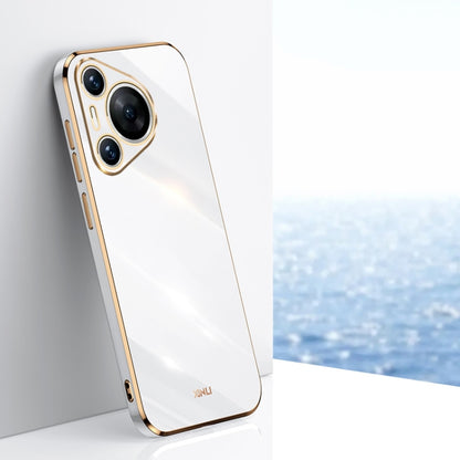 For Huawei Pura 70 XINLI Straight 6D Plating Gold Edge TPU Phone Case(White) - Huawei Cases by XINLI | Online Shopping South Africa | PMC Jewellery | Buy Now Pay Later Mobicred