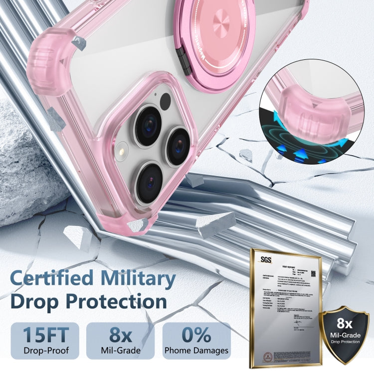 For iPhone 16 Pro Max Gold Shield CD Pattern MagSafe Magnetic Phone Case with Rotating Stand(Transparent Pink) - iPhone 16 Pro Max Cases by PMC TechLife | Online Shopping South Africa | PMC TechLife | Buy Now Pay Later Mobicred