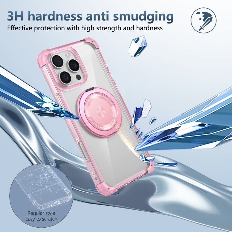 For iPhone 16 Pro Max Gold Shield CD Pattern MagSafe Magnetic Phone Case with Rotating Stand(Transparent Pink) - iPhone 16 Pro Max Cases by PMC TechLife | Online Shopping South Africa | PMC TechLife | Buy Now Pay Later Mobicred
