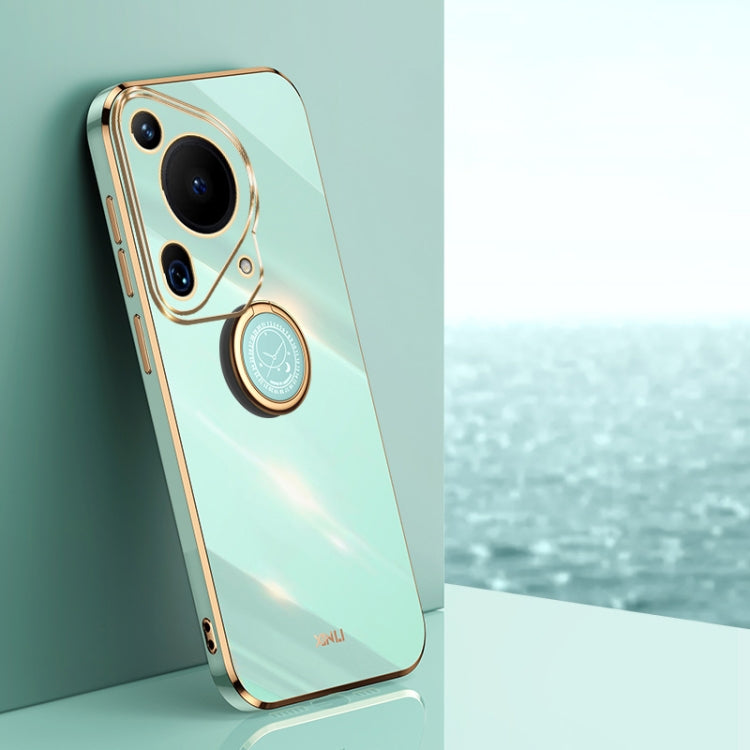 For Huawei Pura 70 Ultra XINLI Straight 6D Plating Gold Edge TPU Shockproof Case with Ring Holder(Mint Green) - Huawei Cases by XINLI | Online Shopping South Africa | PMC Jewellery | Buy Now Pay Later Mobicred